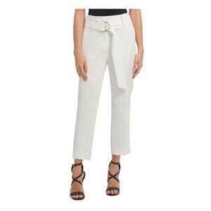 SOILED DKNY Women White Solid Straight Leg Pants And Belt White Size 4 $100 A434